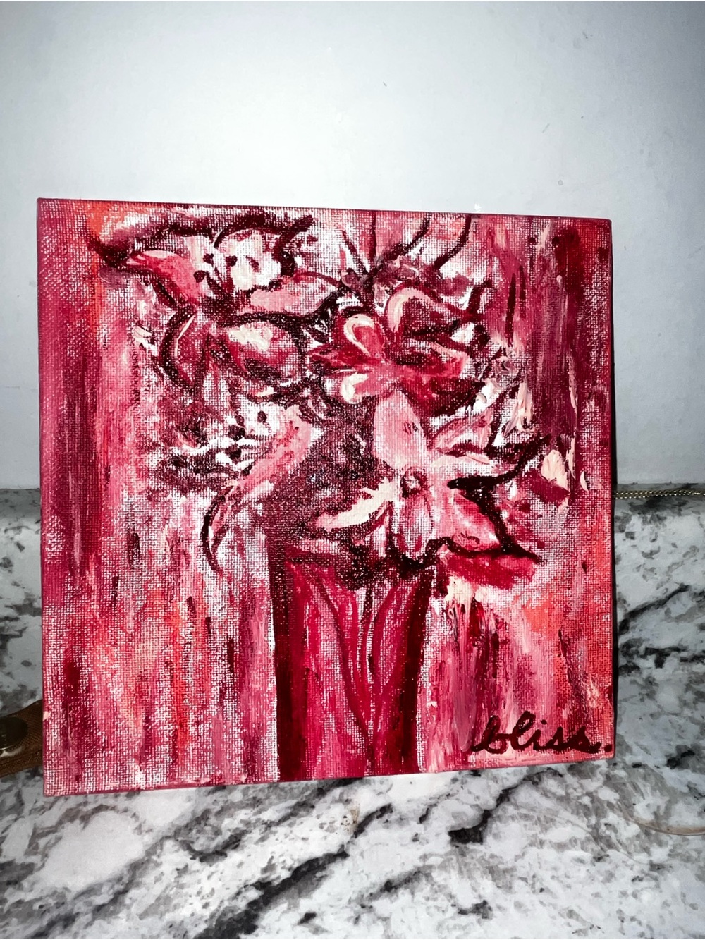 Bliss Pink and Red Floral Vase Canvas oil painting
